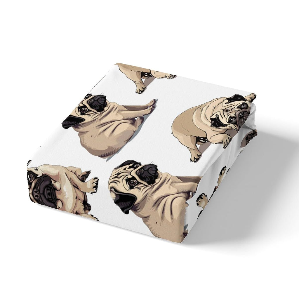 Cute Pug Dog Bed Sheet Set Cartoon Animal Fitted Sheet for Kids Children Teens Kawaii Pet Dog Bedding Set Hippie Pug Puppy Bed Cover No Flat Sheet Dog Lovers Bedroom Decor 3Pcs Queen Size