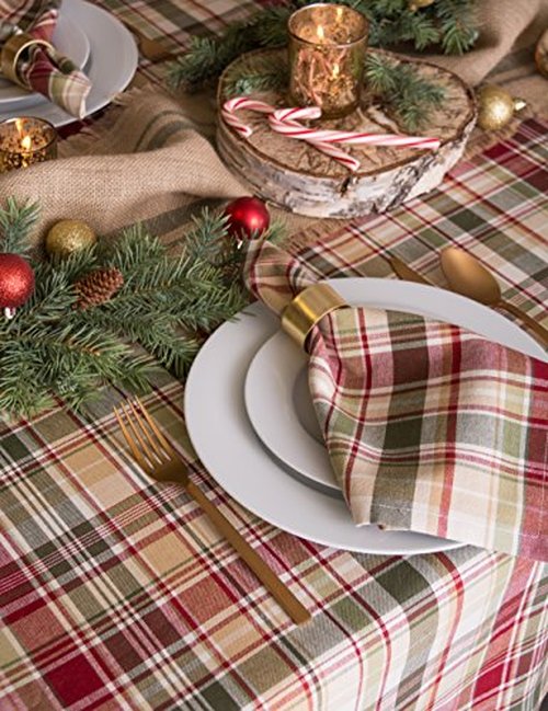 DII Give Thanks Plaid Fall Table Decor, Autumn & Thanksgiving Tabletop Linens, 70" Round Tablecloth