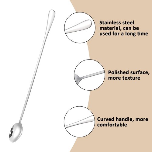 4 Pcs Long Handle Mixing Spoons 12 Inch Stainless Steel Coffee Stirrers Iced Teaspoons Bar Mixing Spoon Cocktail Stirring Spoons Ice Cream Spoon for Dessert Sundae Shakes