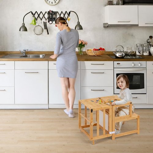 COSYLAND 3-in-1 Toddler Standing Tower with Whiteboard – Convertible Kitchen Stool for Toddlers – Globally Certified Kids Kitchen Step Stool (Natural)