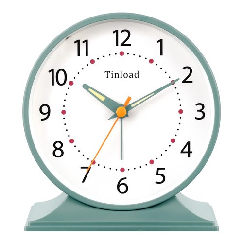 Tinload 4.5" Antique Retro Analog Alarm Clock, Small Silent Bedside Desk Clock with Manual Light, Battery Operated, Snooze, for Living Room, Bedroom, Bedside, Desk(Green)
