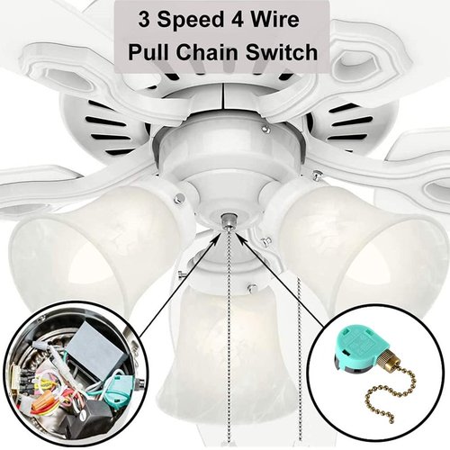 Ceiling Fan Switch Zing Ear ZE-268S6 Pull Chain Switch 3 Speed 4 Wire Pull Chain Switch Control Ceiling Fan Replacement Speed Control Switch, Bronze 1PCS
