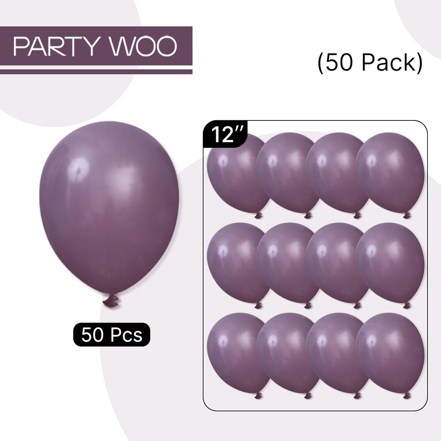 PartyWoo Dusty Purple Balloons - 50 Pcs 12 Inch Matte Latex for Weddings & Celebrations