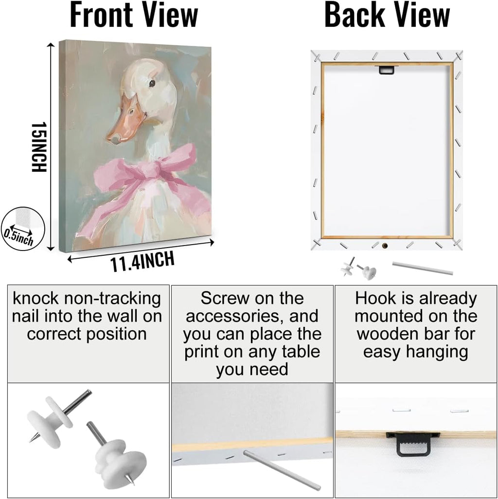 Skiennix Cute Duck Canvas Wall Art - Framed Aesthetic Decor for Animal Lovers | 11.5x15 Inches