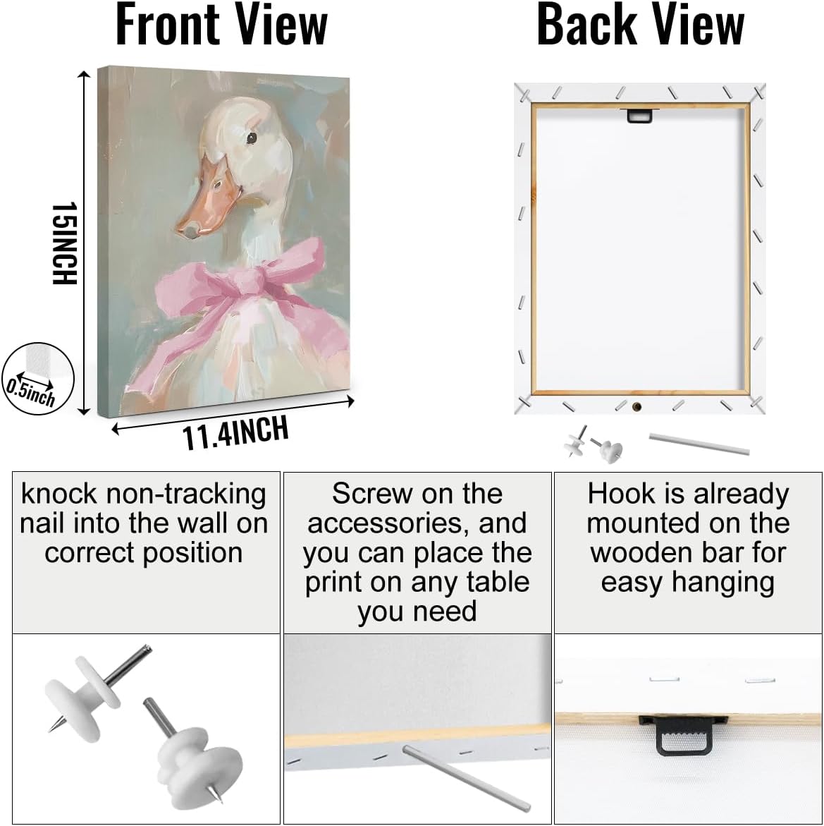 Skiennix Cute Duck Canvas Wall Art - Framed Aesthetic Decor for Animal Lovers | 11.5x15 Inches