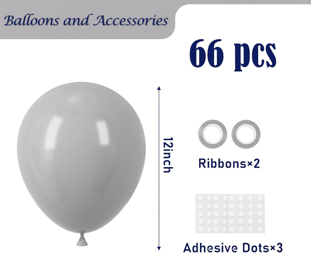 Voircoloria Gray Balloons - 12-Inch Grey Latex Balloons | 66-Pack for Graduation, Weddings & Parties