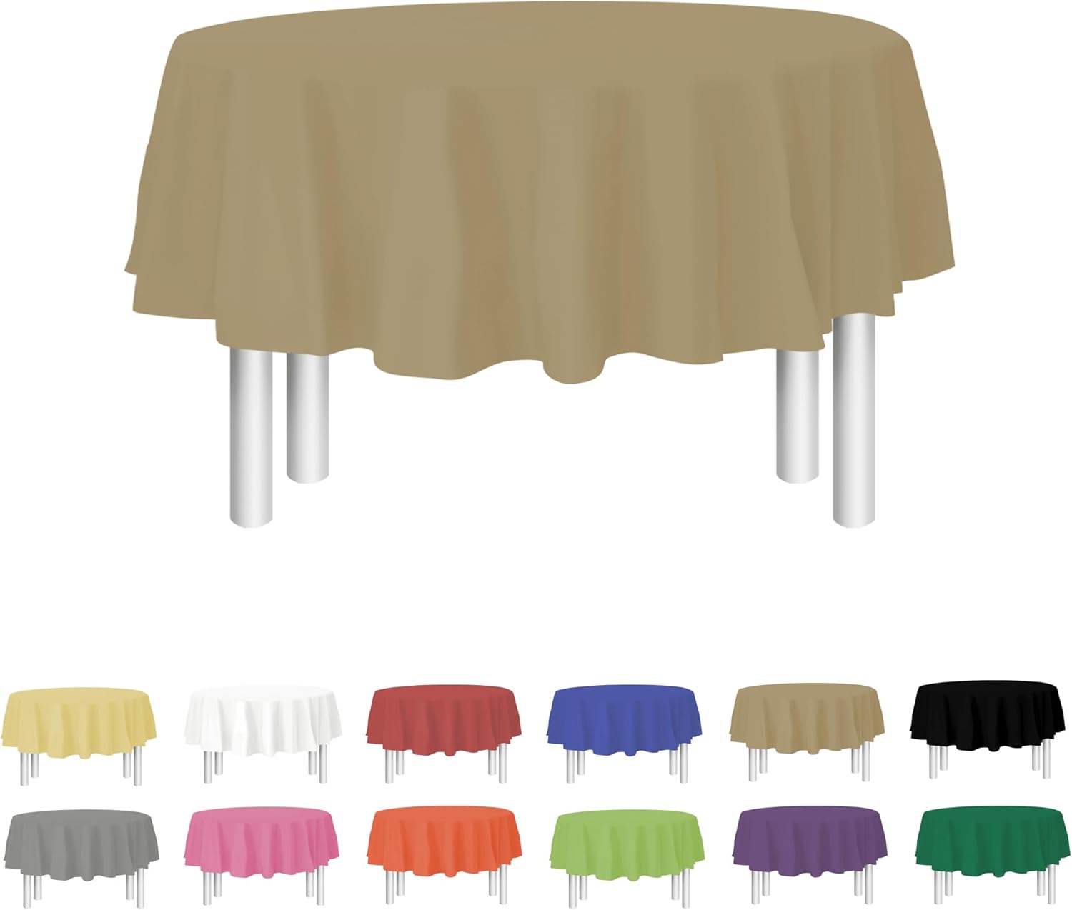 Party Dimensions Gold Disposable Plastic Tablecloths - 84-Inch Round Table Covers | 12 Pack for Events & Weddings