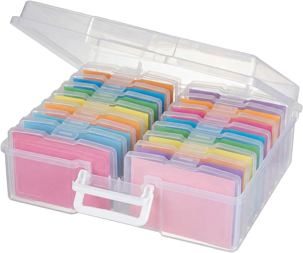 Novelinks Transparent Photo Cases - 4" x 6" Craft Keeper with Handle & 16 Inner Organizers | Clear Storage Box