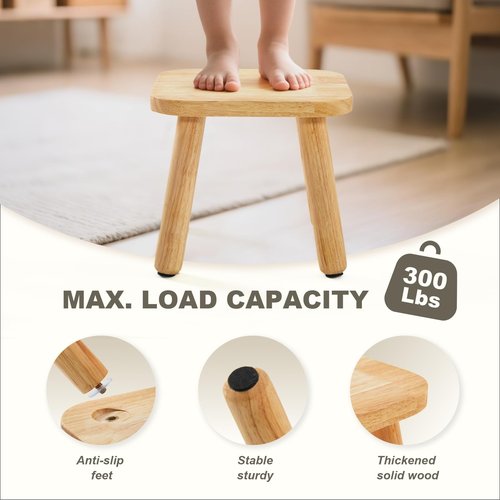 Frogprin Solid Wooden Step Stool for Kids Adults, Short Chair Toddlers Plant Stool, Kids Stool Perfect Matched Sensory Table, Multi-Purpose Sitting for Kitchen Playroom Bathroom Bedroom (2 Pack)
