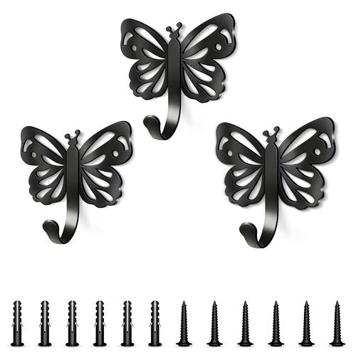 Midukit Butterfly Design Wall Hooks for Towel and Coat: 20LB Screw in Aesthetics Metal Hanger Wall Mount for Living Room, Bathroom, Kitchen, Bedroom for Coat, Bag, Scarf, Towel, Hat, Key, Cup, 3 Pack