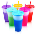 EASEVE Color Changing Cups with Lids and Straws - 6 Pack 24 oz Reusable Plastic Tumblers with Lids and Straws for Adults Party, Bulk Tumblers for Iced Coffee Tea and Smoothie