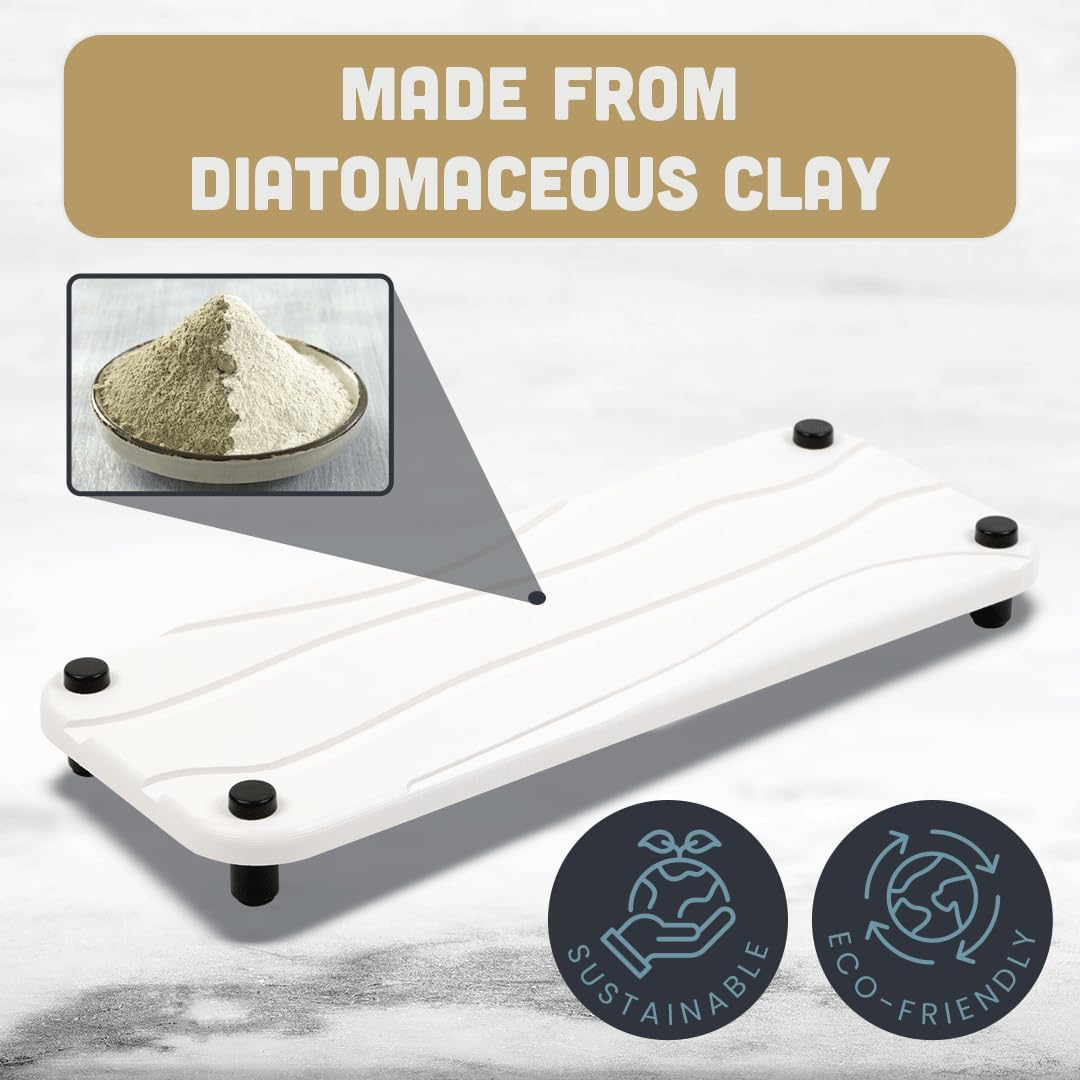 Stone Drying Tray Set - Diatomite Kitchen Sink Organizer | Water-Absorbing Bathroom Mat (White)