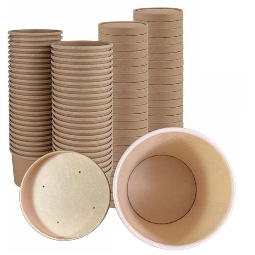 DHG PROFESSIONAL 250 Sets Kraft Paper Food Containers With Vented Lids, To Go Hot Soup Bowls, Disposable Ice Cream Cups - Kraft