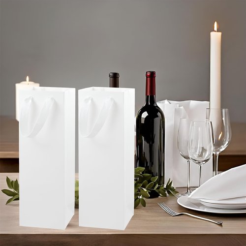 Chanseen 6Pcs White Wine Gift Bags for Single and Double Bottles Paper Bottle Bags with Handles for Champagne, Whiskey, Wedding Birthday Party Favors