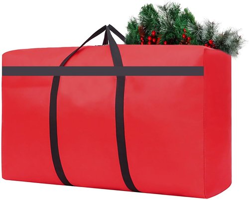 HikooLSS Christmas Tree Storage Bag - Heavy Duty 600D Oxford Fabric | 4Ft/5Ft Red Holder (39" X 12" X 24")