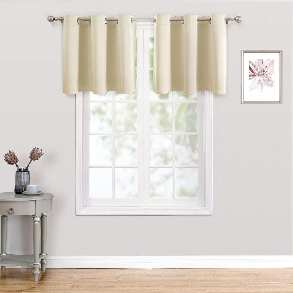 ChrisDowa Grommet Kitchen Valances - Thermal Insulated Room Darkening Curtains (Beige, 52 x 18 Inch)