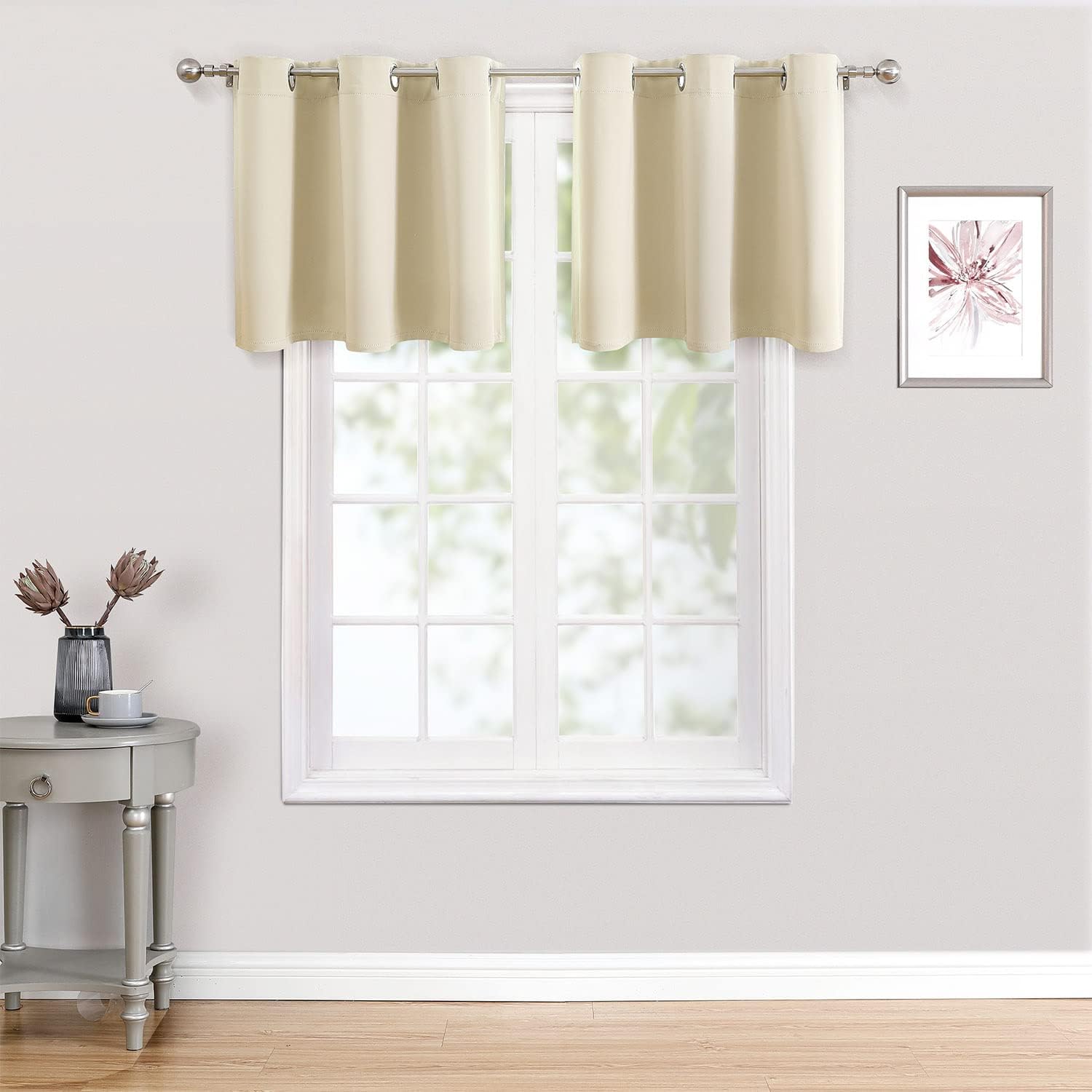 ChrisDowa Grommet Kitchen Valances - Thermal Insulated Room Darkening Curtains (Beige, 52 x 18 Inch)