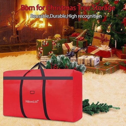 HikooLSS Christmas Tree Storage Bag - Heavy Duty 600D Oxford Fabric | 4Ft/5Ft Red Holder (39" X 12" X 24")