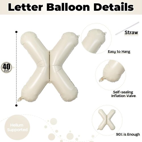 Giant Alphabet X Foil Balloons - Cream Ivory White Mylar Letter for Birthday Decor | 40 Inch Custom A-Z