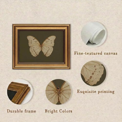 MakeRight Gold Framed Butterfly Canvas Art - Vintage Wall Decor for Kitchen, Bedroom & Living Room