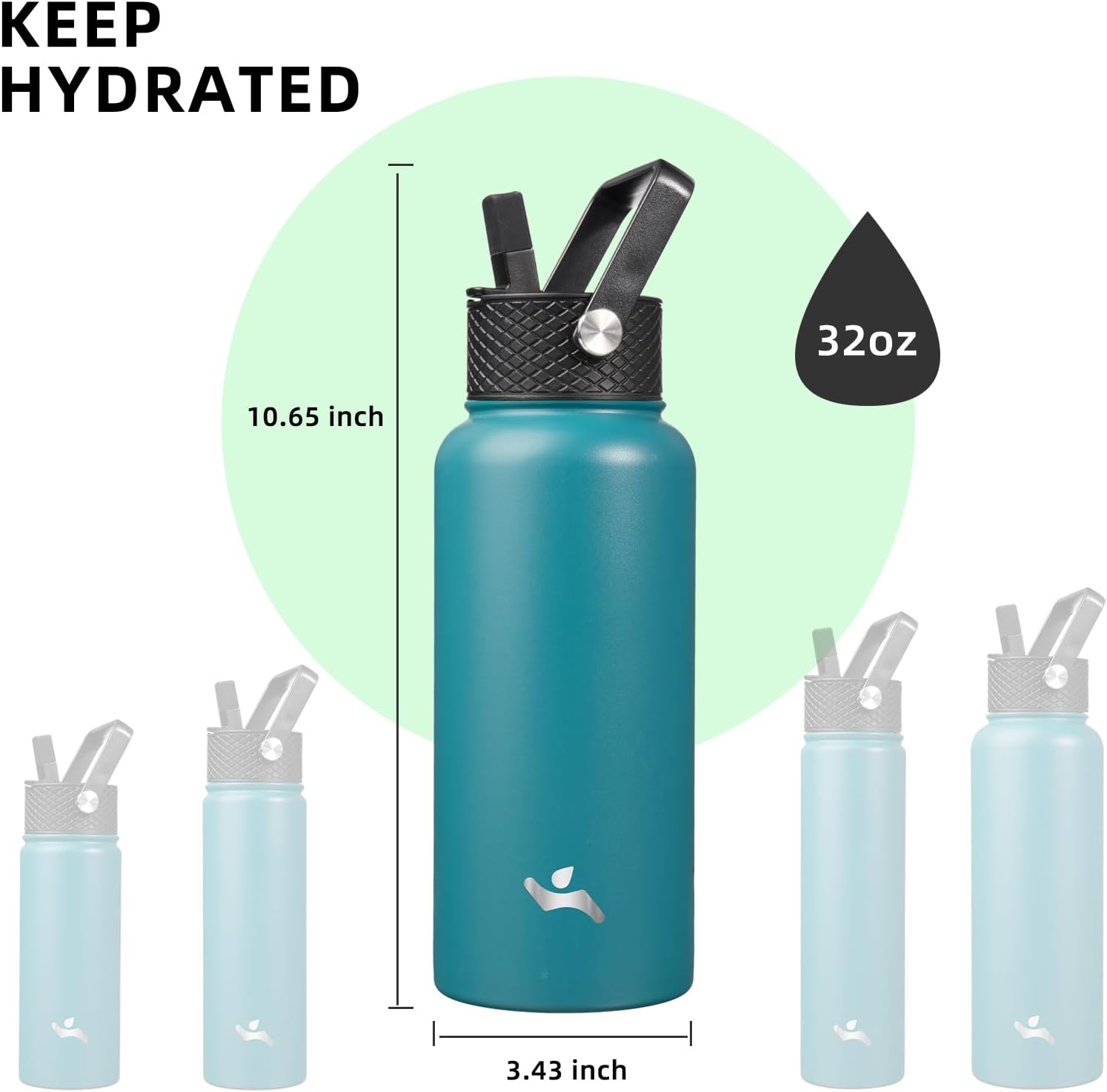 Skiennix 32 oz Insulated Stainless Steel Water Bottle - Durable, Lightweight, Light Blue