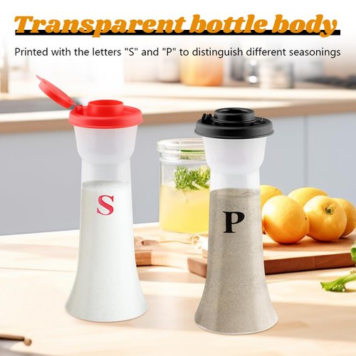 2 Pcs Plastic Salt And Pepper Shakers With Lids, Salt And Pepper Containers, Hourglass Spice Jar Dispenser for Camping Outdoors Kitchen Lunch, Moisture-Proof(COLOR:Red+Black)