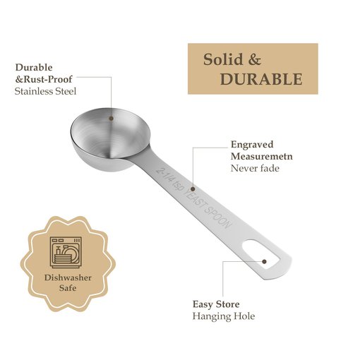 BERYLER 2PCS Yeast Measuring Spoon, Stainless Steel 2-1/4 Teaspoons, 2.25tsp, 0.25 Ounces