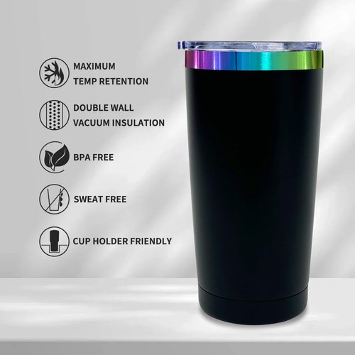 20 oz Tumbler Bulk with Lid and Straw Double Wall Vacuum Insulated Travel Coffee Mug Powder Coated Cup for Hot and Iced Drinks (Black,12 pack)