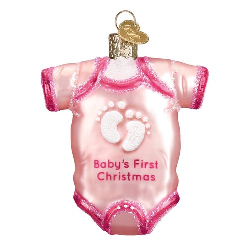 Old World Christmas Pink Baby Onesie Glass Blown Ornament for Christmas Tree, Handcrafted Holiday Decoration, Baby’s First Christmas Collection