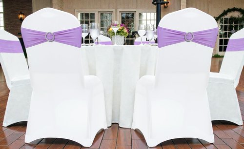 MDS Spandex Chair Sashes - Premium Stretch Covers with Buckle Slider for Weddings & Events | Lavender, Pack of 50