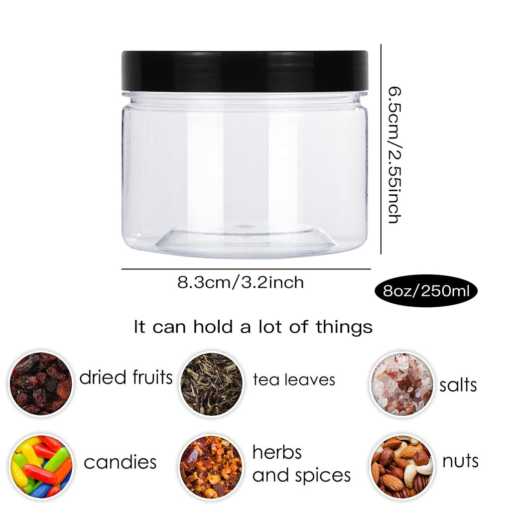 Lainrrew 12 Pcs 8oz Plastic Jars with Lids, Clear Plastic Slime Containers Round Storage mason Jars Container Wide Mouth Storage Jars for Spice, Cookie, Candy