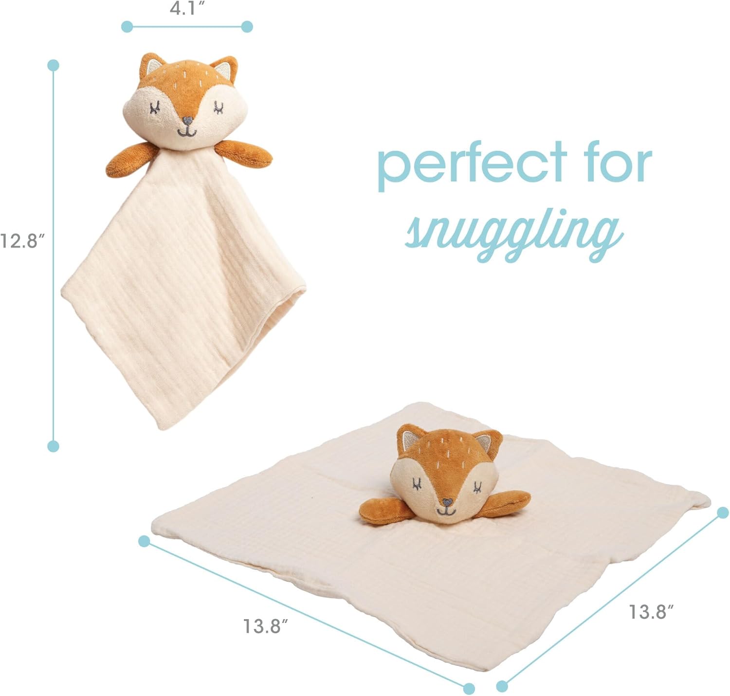 Pearhead Fox Baby Lovey - Organic Cotton Muslin Security Blanket | Soft, Breathable Snuggle Toy for Newborns 0+ Months