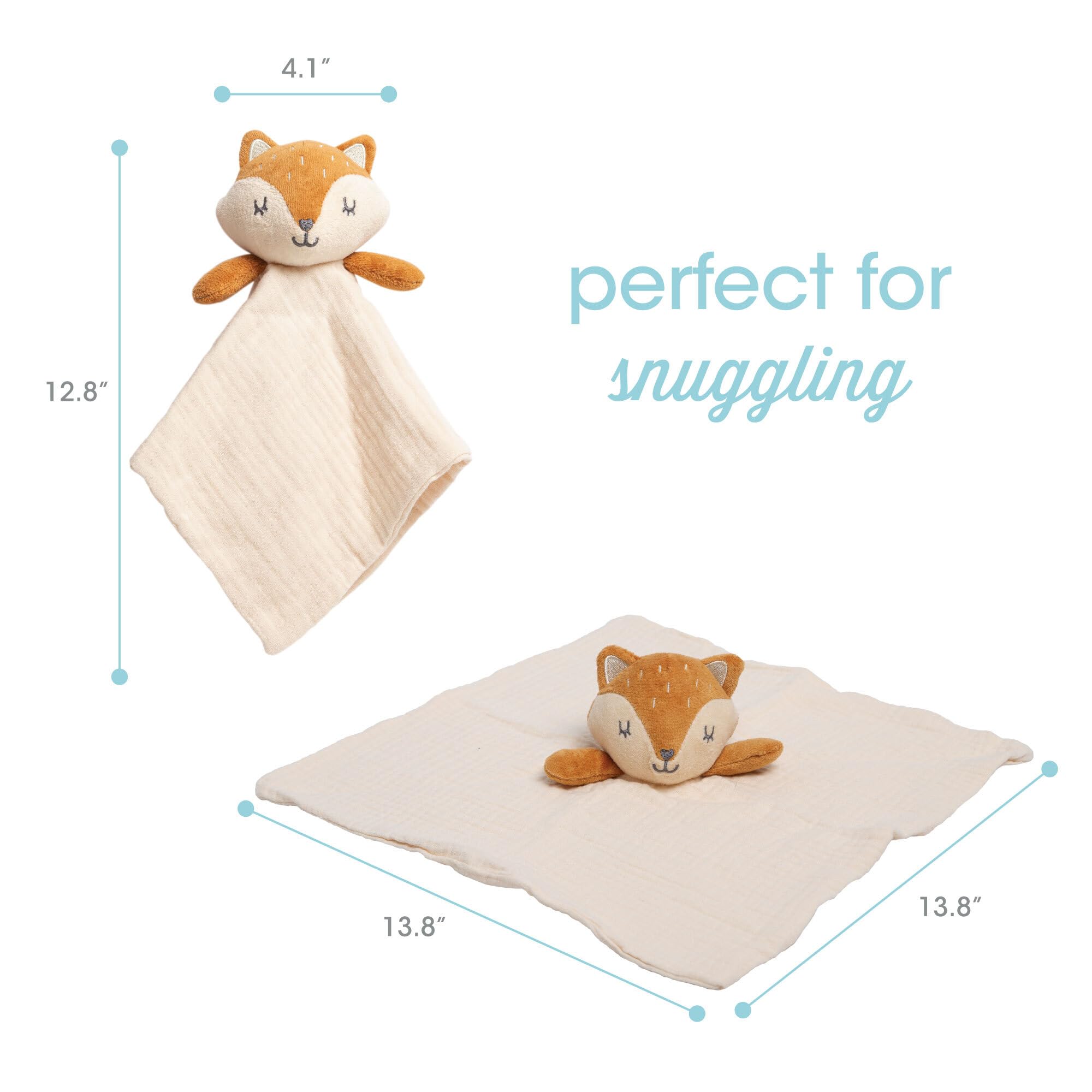 Pearhead Fox Baby Lovey – Organic Cotton Muslin Security Blanket, Woodland Plush Snuggle Toy Helps Self-Soothing, Breathable & Soft, Gender-Neutral Newborn Gift for Boys and Girls, 0+ Months
