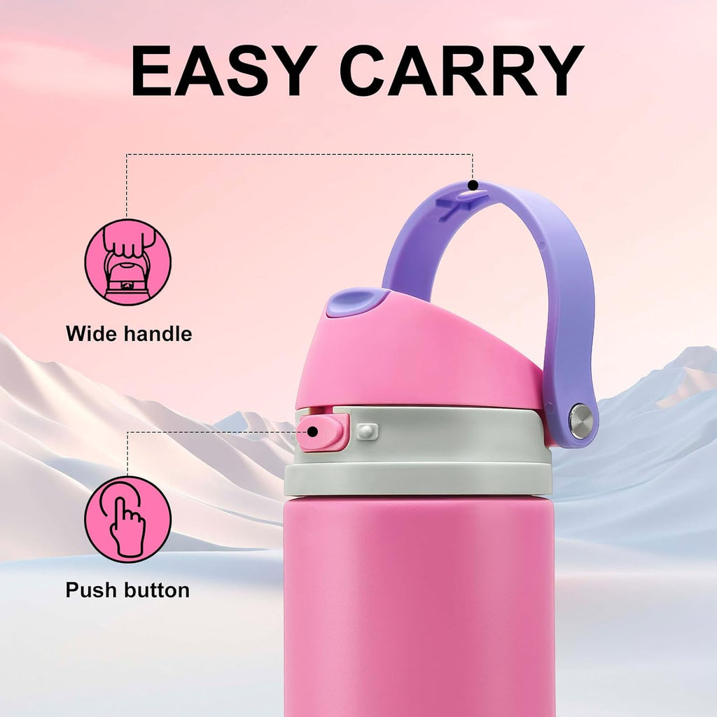 Skiennix 24 oz Insulated Water Bottle - Leak Proof Stainless Steel with One-Touch Flip Lid & Straw | Pink