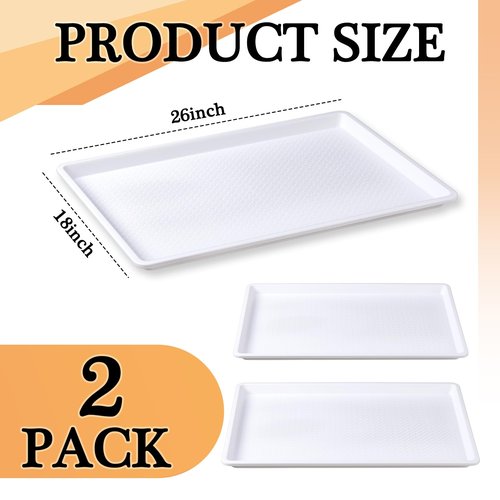 Tiangrid 2 Pcs 18 x 26 Inch Large White Plastic Tray Rectangular Plastic Serving Trays Decorative Party Platters Large Fast Food Platters for Kitchen Restaurant Buffet