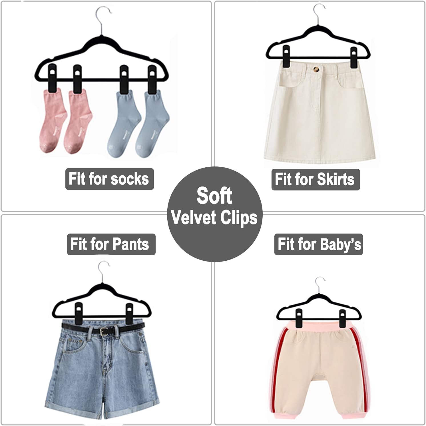 TOFIIGREM Black Velvet Hangers - 40 PCS Clips for Pants, Skirts & Suits | Durable & Non-Slip Design