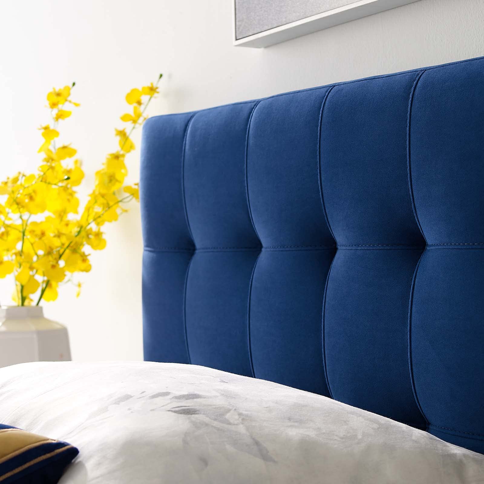 Modway Lily Biscuit Tufted Twin Performance Velvet Headboard, Navy