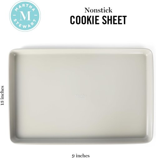 Martha Stewart Gallen Nonstick Carbon Steel Cookie Sheet - 13 x 9 Inch, Durable Bakeware for Easy Cleanup