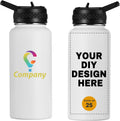 Skiennix Personalized Water Bottles - Custom Text Logo Print | 32oz, 25 Pcs, Double Wall, Leakproof