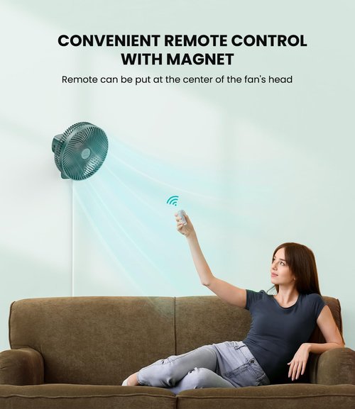 LEMOISTAR 10 Inch Wall Mounted Fan - Remote Control, 90° Oscillation, 4 Speeds, Quiet for Home & Office - Green