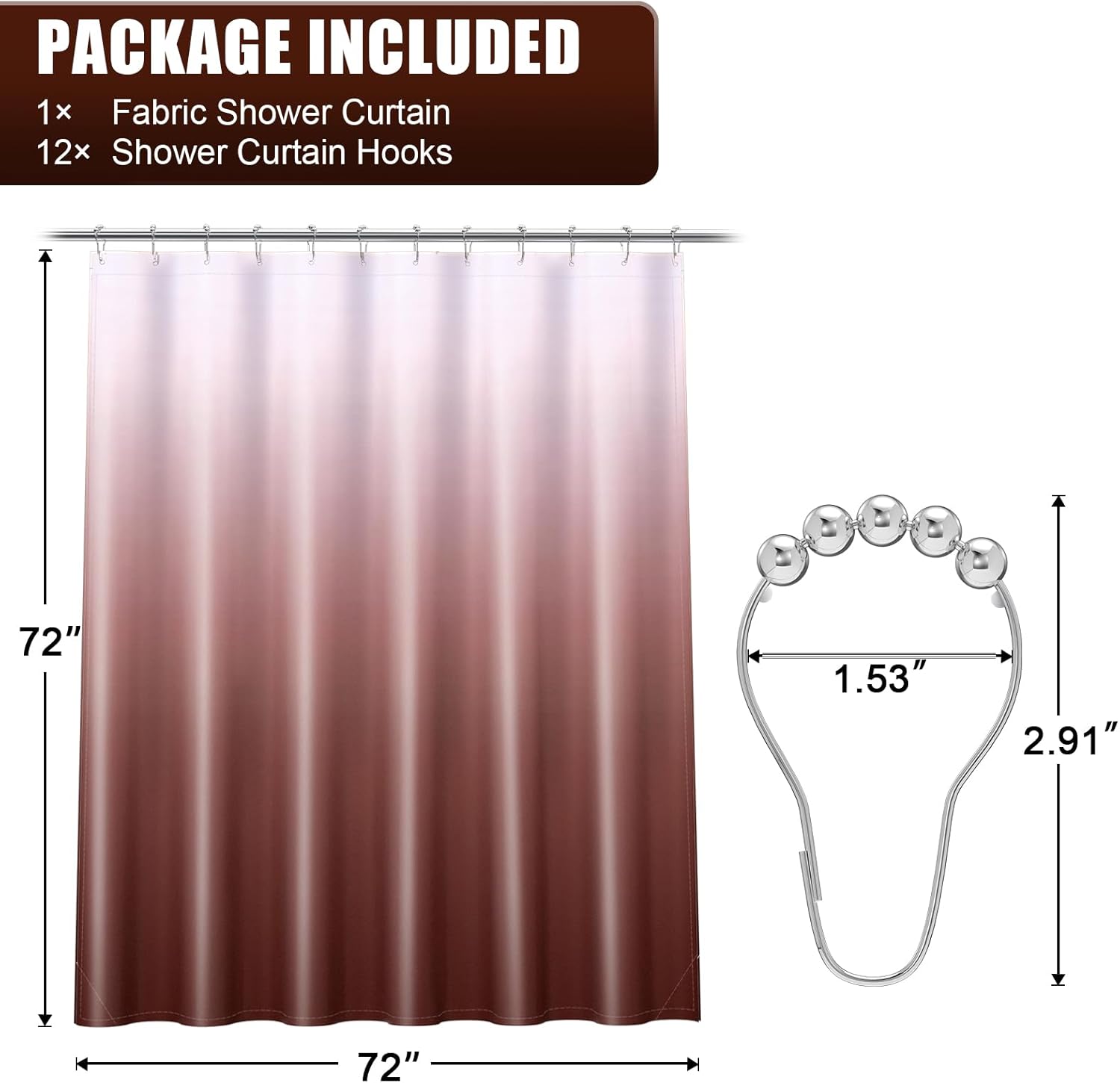 OLANLY Luxury Ombre Shower Curtain Set - Waterproof & Washable | Brown & White, 72x72 Inches