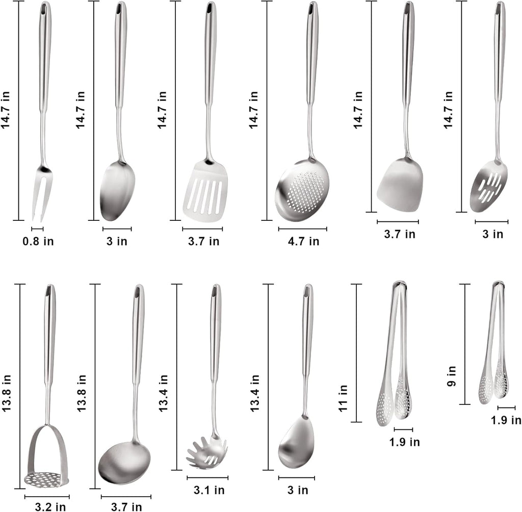 Stainless Steel Kitchen Utensils Set - 12 PCS Durable Cooking Tools for Effortless Meal Prep