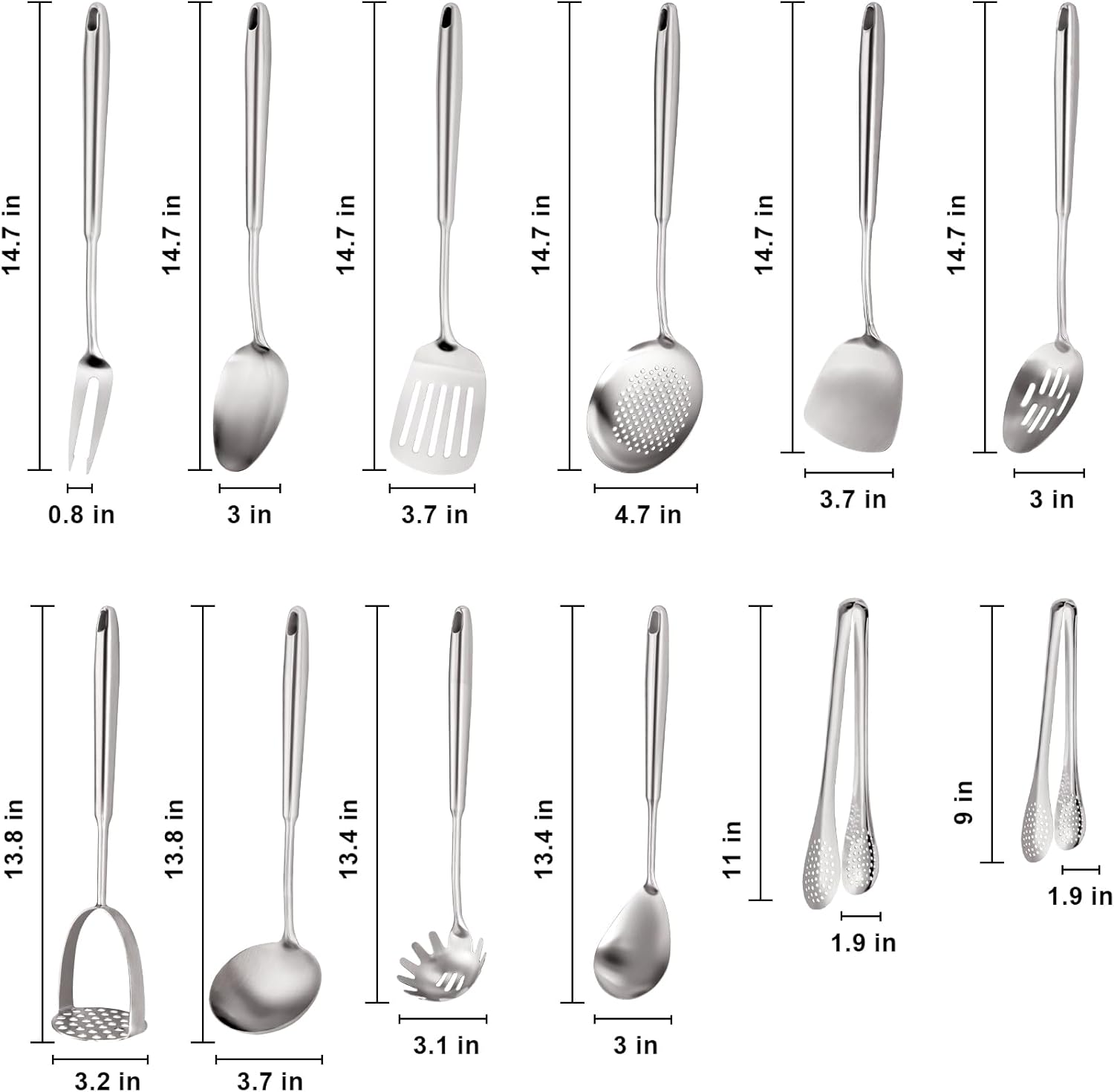 Stainless Steel Kitchen Utensils Set - 12 PCS Durable Cooking Tools for Effortless Meal Prep