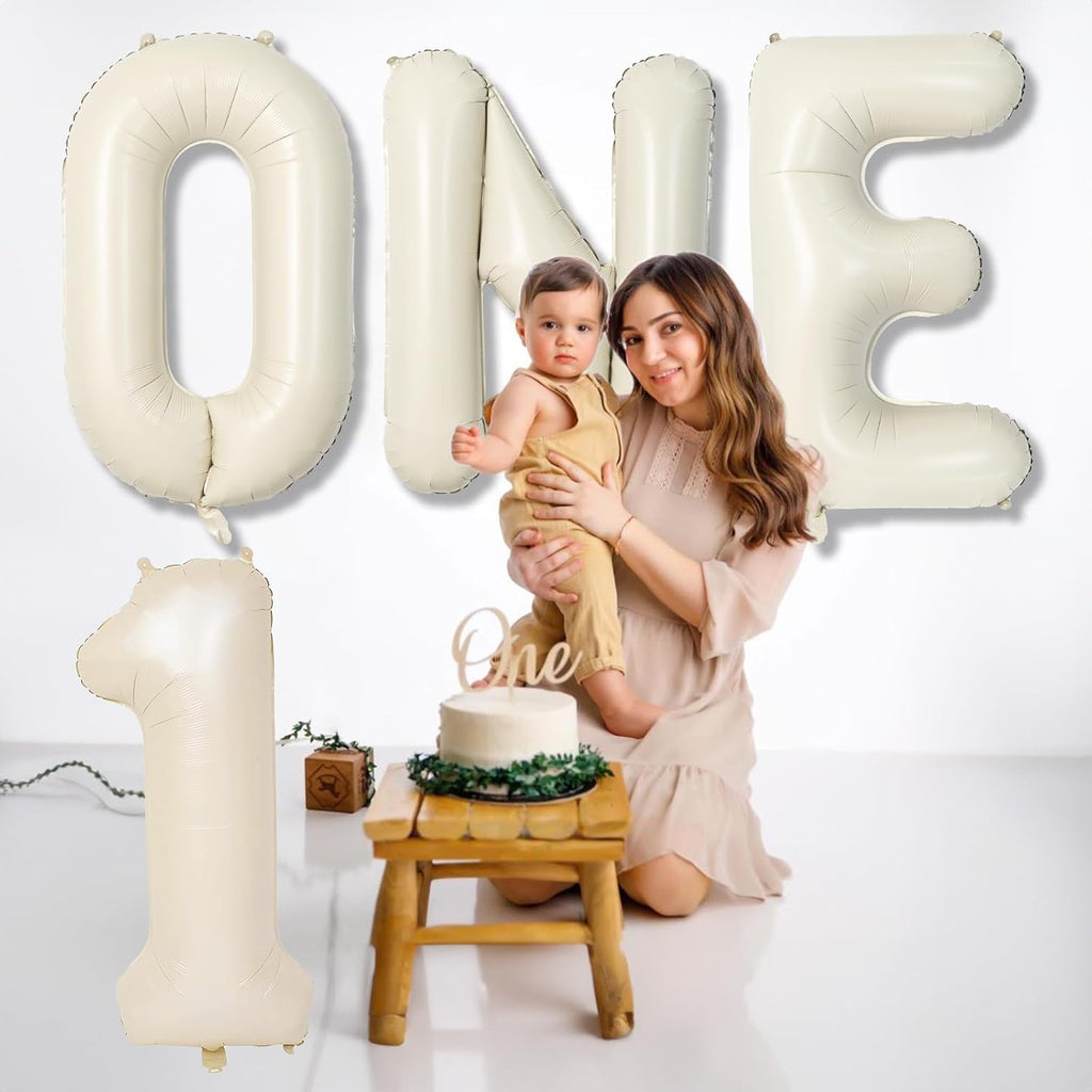 Regine Switzerland 40-Inch Beige Number 1 Balloon - Elegant First Birthday Decoration for Boys & Girls