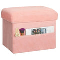 FaiPue Storage Ottoman, Folding Ottoman Foot Rest Stool with Thicker Furry Padded Seat. Soft Fur Small Ottoman Bench with Storage for Bedroom Living Room, Holds Up to 300 lbs, 17x13x13IN (Pink)