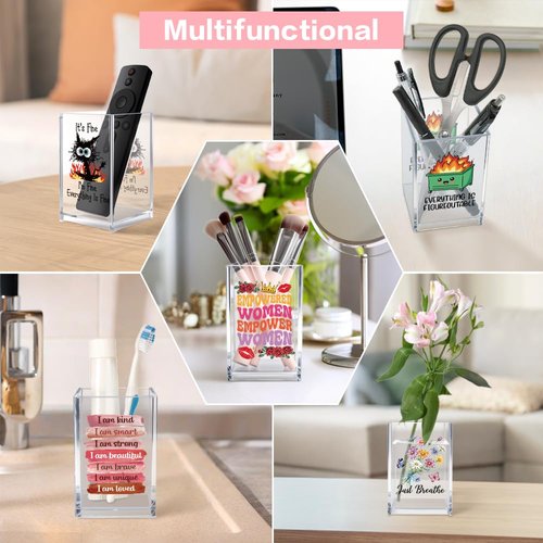 Vgrti Read Books Acrylic Pencil Pen Holder Cup, Floral Reading Bookmark Holder for Book Club Library Bookshelf Desk Decor, Book Lover Gifts for Women Men Teens Teachers Bookworms Librarians Readers