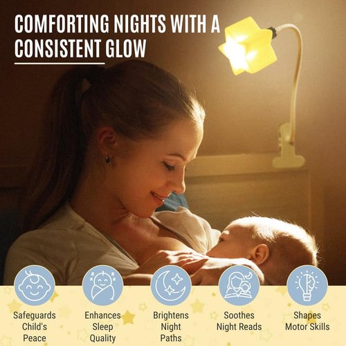 Ergojojo LED Clip On Star Light, Warm & Dimmable Desk Light, Reading Night lamp Newborn Essential for Bedside Bassinet, Nursery Decor, Ideal Baby Gift for Kids Visit The Store