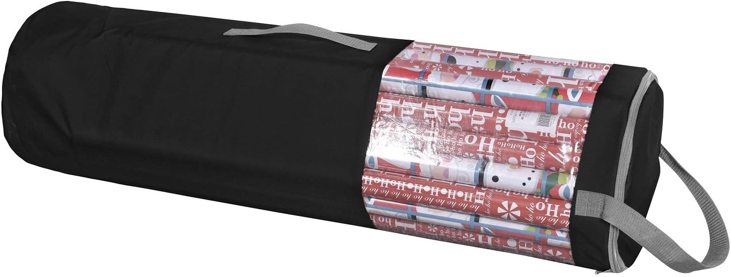 ProPik Wrapping Paper Storage Organizer Bag - Heavy Duty 40 Inch, Holds 24 Rolls, Zippered Top & Handles | Black