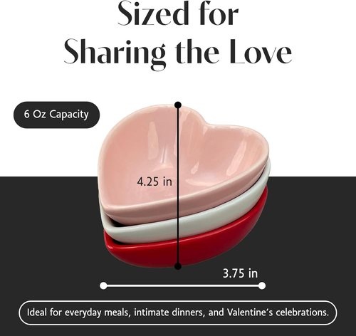 BIA Heart Dish Set - 3-Piece 6 oz Heart-Shaped Stoneware Serveware for Snacks & Desserts