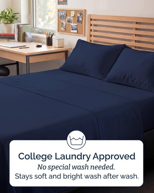 Full XL Bed Sheet Set by Hotel Luxury | 4-Piece Soft, Breathable & Cooling Bedding - Navy Blue